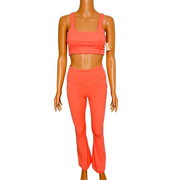 Free People Movement Never Better Flare Pants and workout Top set size S Coral - Picture 1 of 12